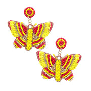 Felt Back Sequin Multi Beaded Butterfly Dangle Earrings