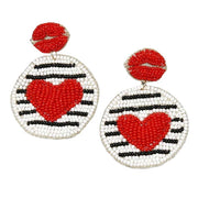 Heart And Lips Seed Bead Disc Earrings