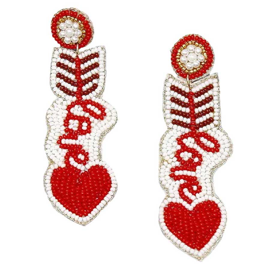 Heart Arrow With Love Seed Bead Earrings