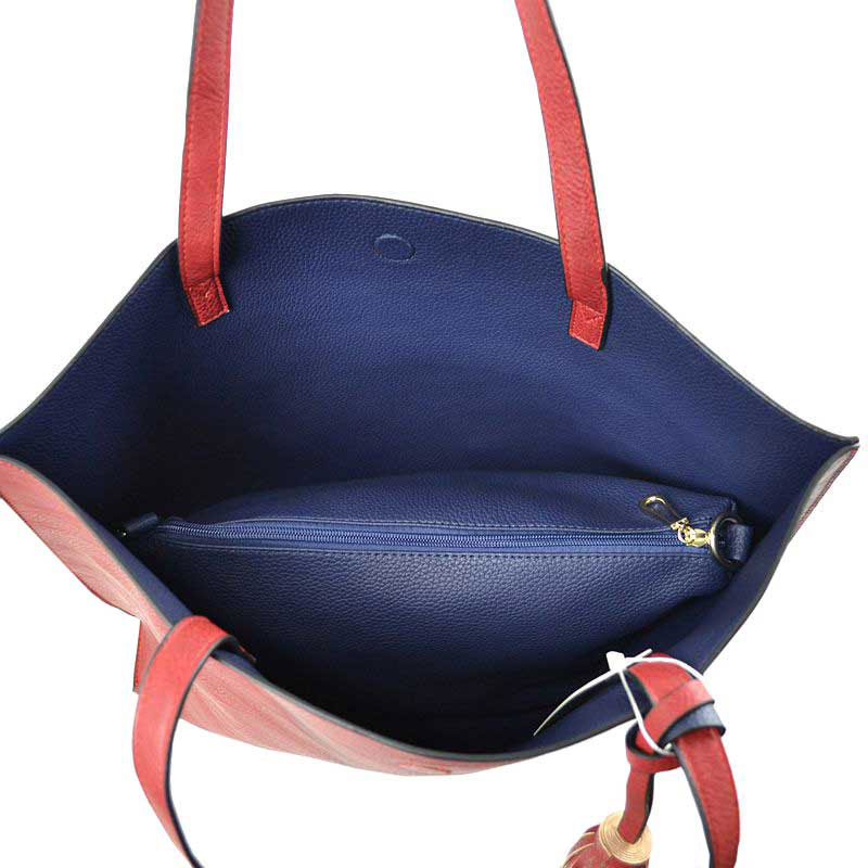 Reversible Faux Leather Tote Bag Vegan Tassel Handbag