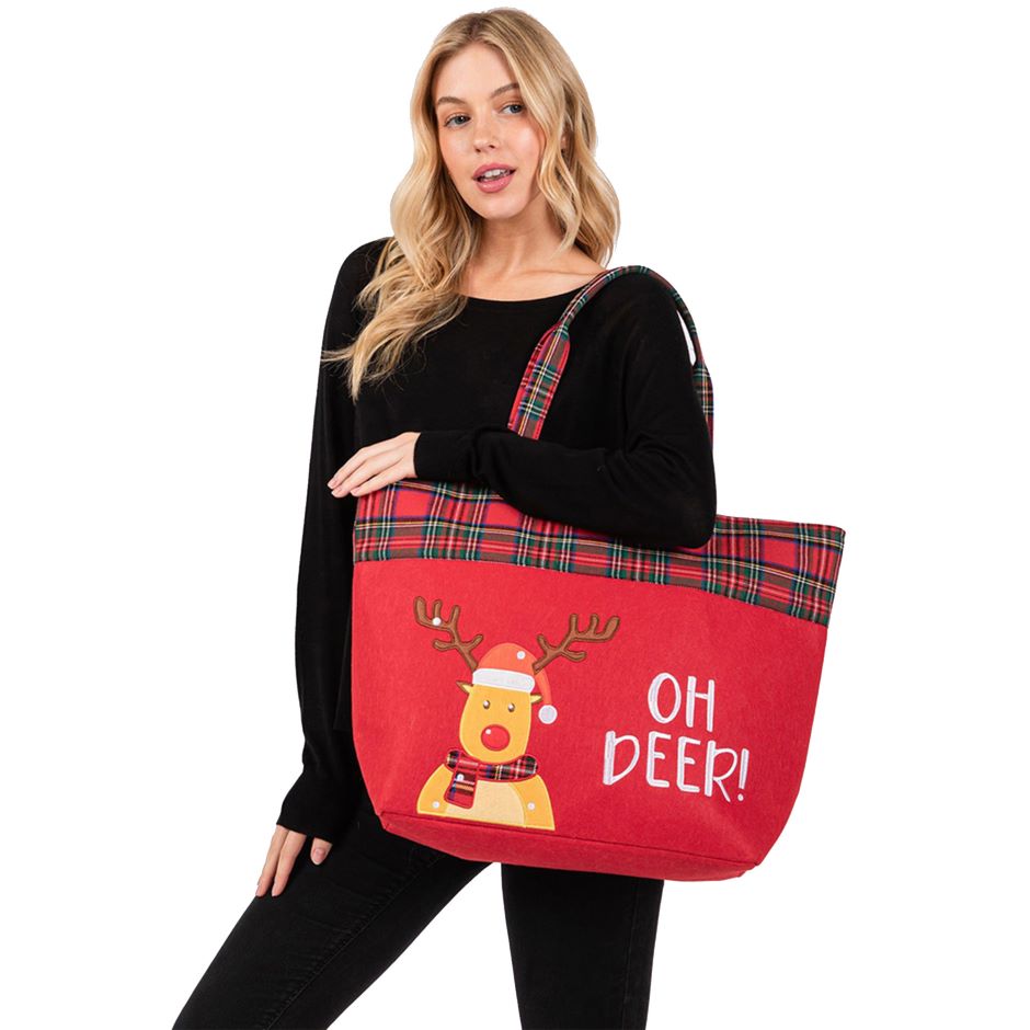 Oh Deer Letter Reindeer Christmas Tote Bag