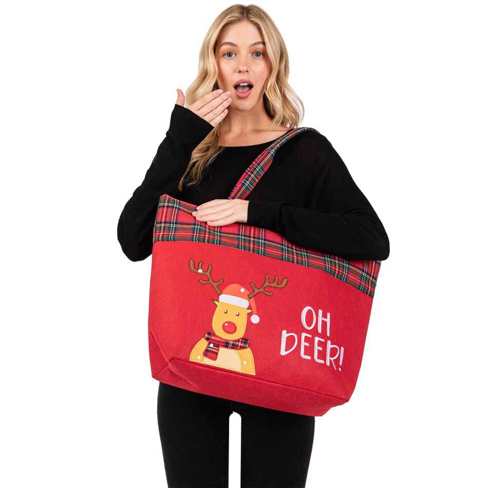 Oh Deer Letter Reindeer Christmas Tote Bag