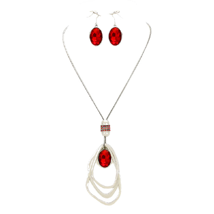 Oval Glass Crystal Triple Abstract Hoop Necklace