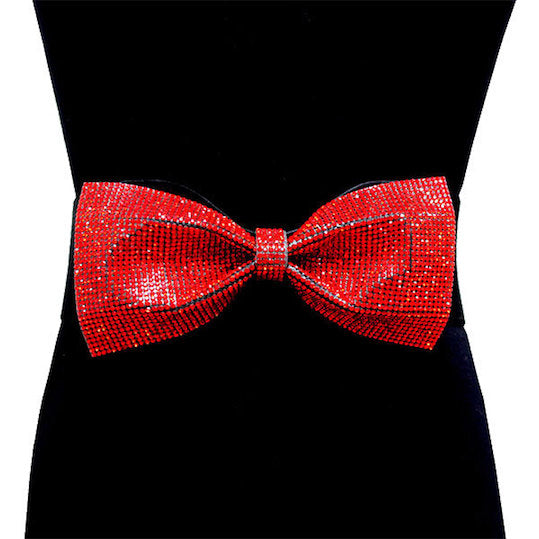 Rhinestone Pave Crystal Embellished Bow Detail Glamorous Elastic Stretch Belt
