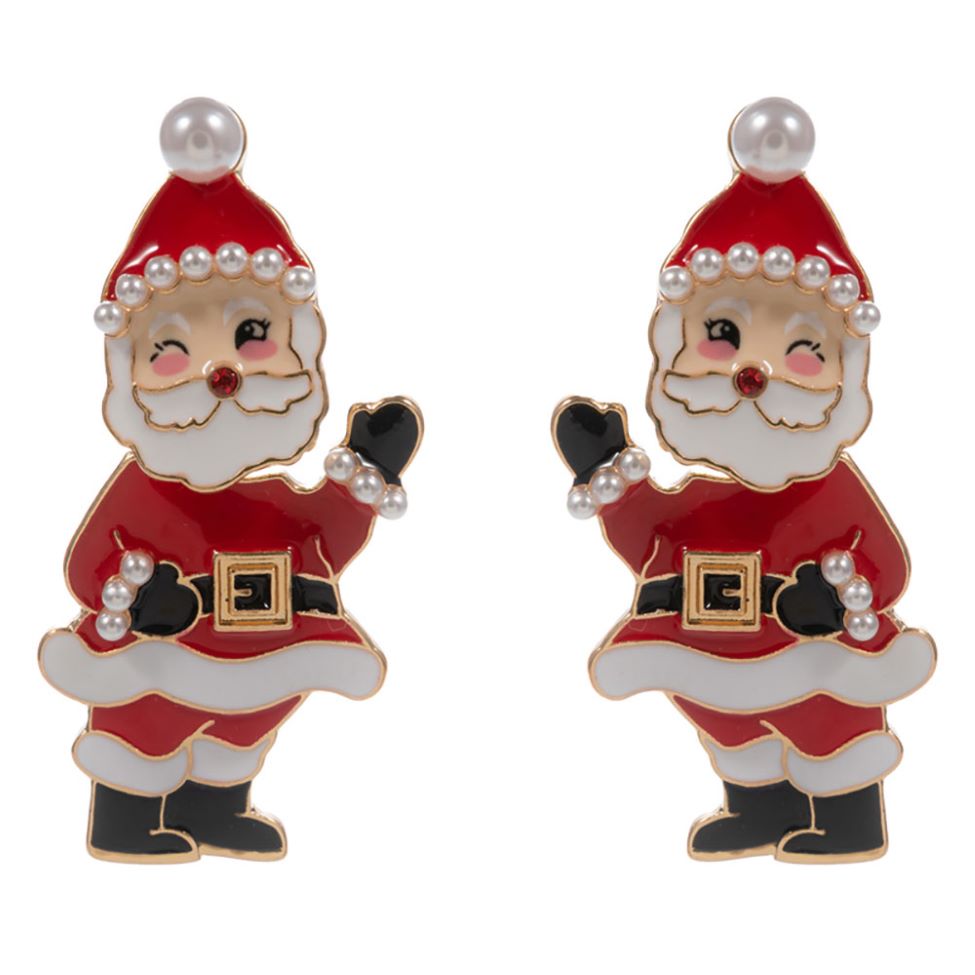 Pearl Enamel Santa Earrings
