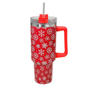 Snowflake Pattern Printed Holiday 40oz Stainless Steel Tumbler with Handle