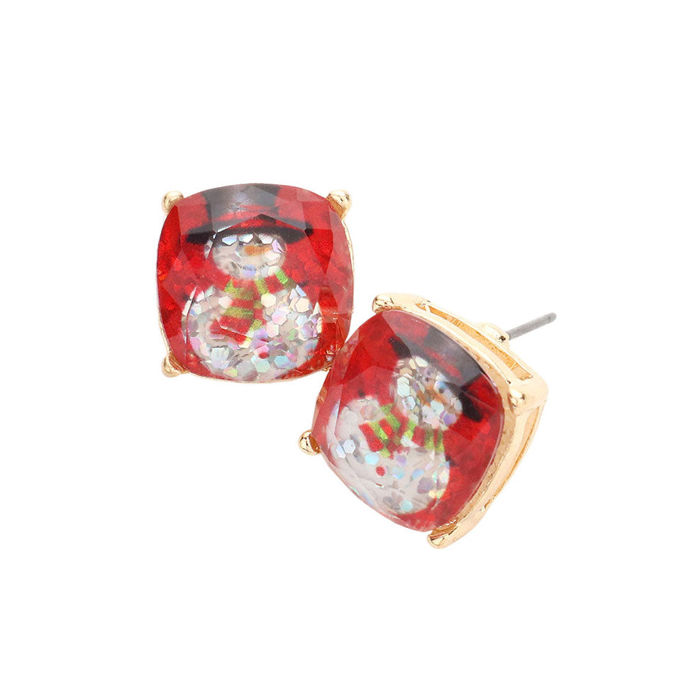 Snowman Cushion Square Stud Earring