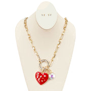 Star Pointed Enamel Heart Round Stone Pendant Necklace