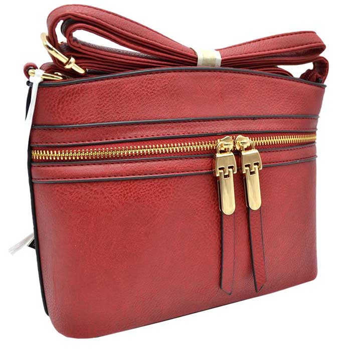 Zipper Detail Women's Crossbody Soft Faux Leather Bag