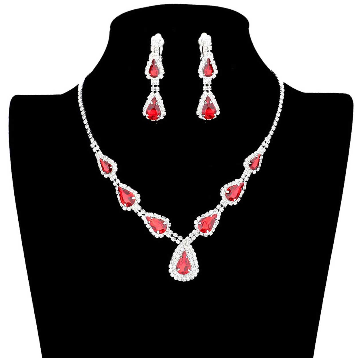 Teardrop Stone Accented Rhinestone Pave Necklace