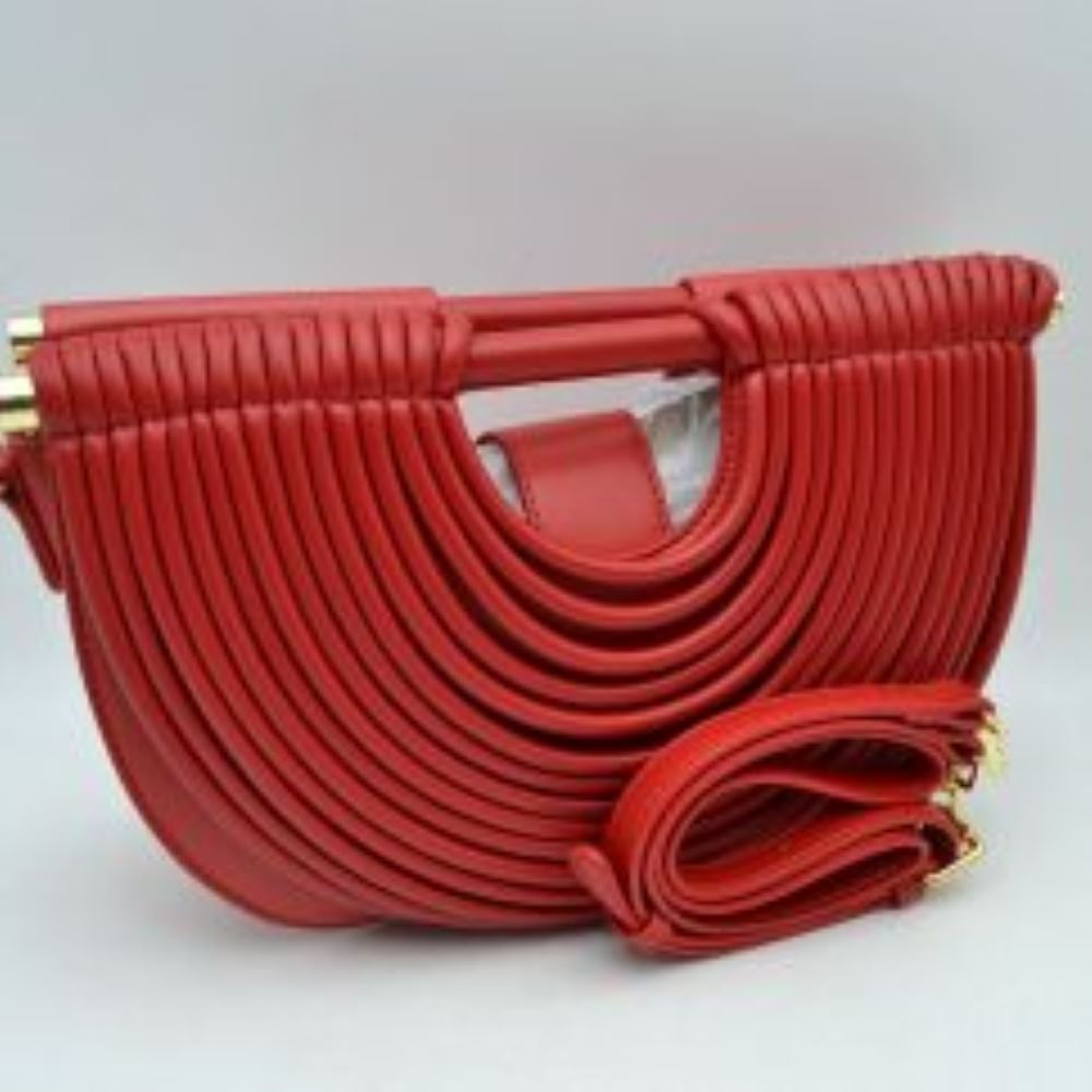Structured Half-Moon Clutch Bag with Tubular Stitching and Shoulder Strap
