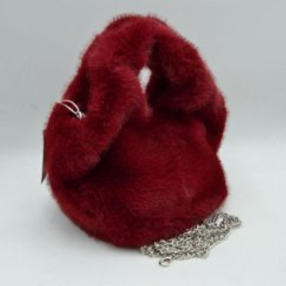 Fluffy Plush Handbag with Integrated Top Handle and Metallic Chain Strap