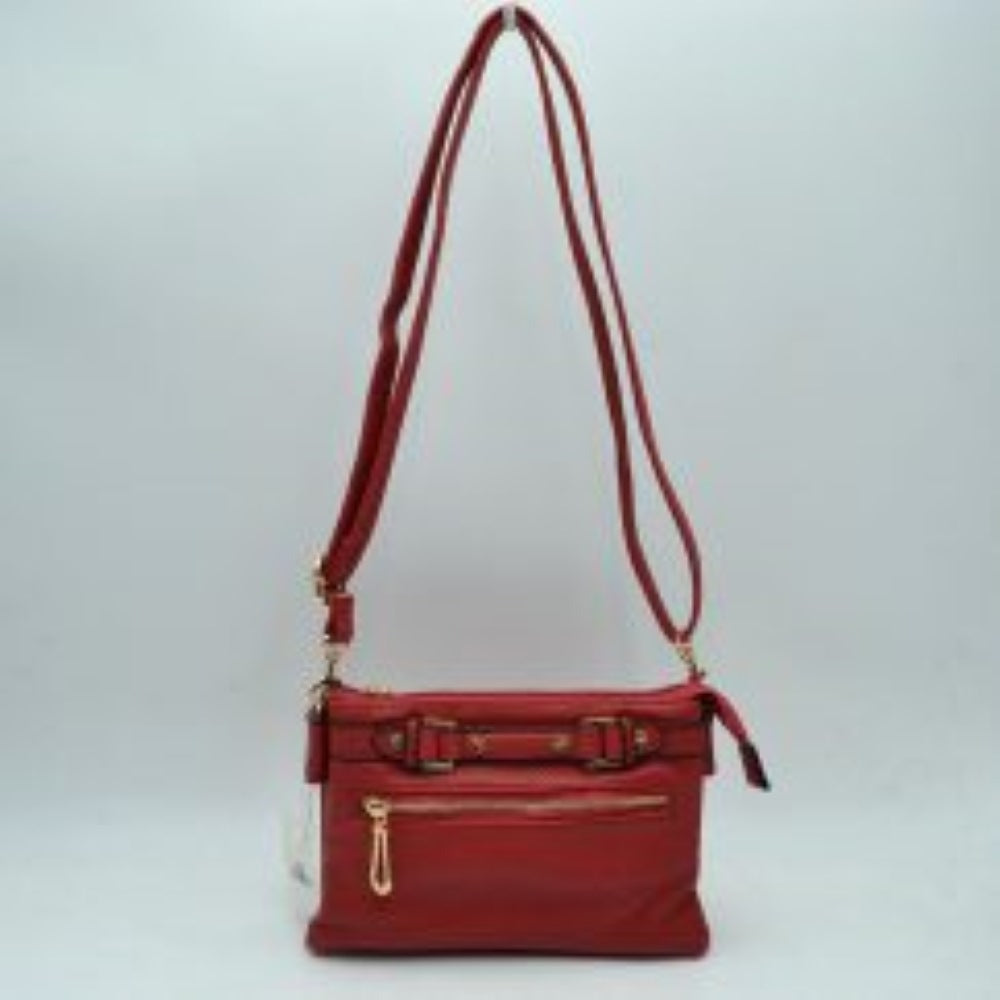 Multi-Zipper Crossbody Bag with Adjustable Strap and Gold Hardware