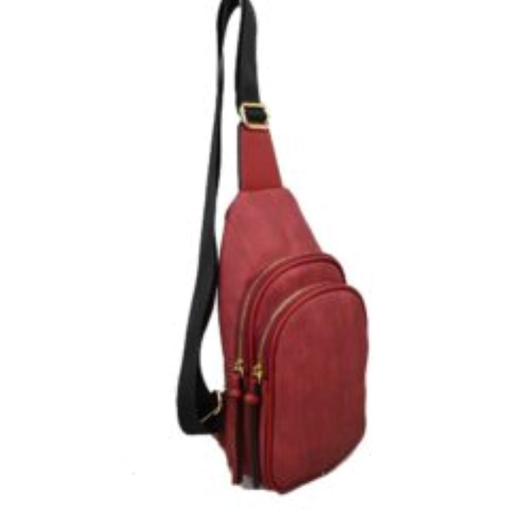 Ribbed Sling Bag with Tiered Zippers and Tassel Pulls