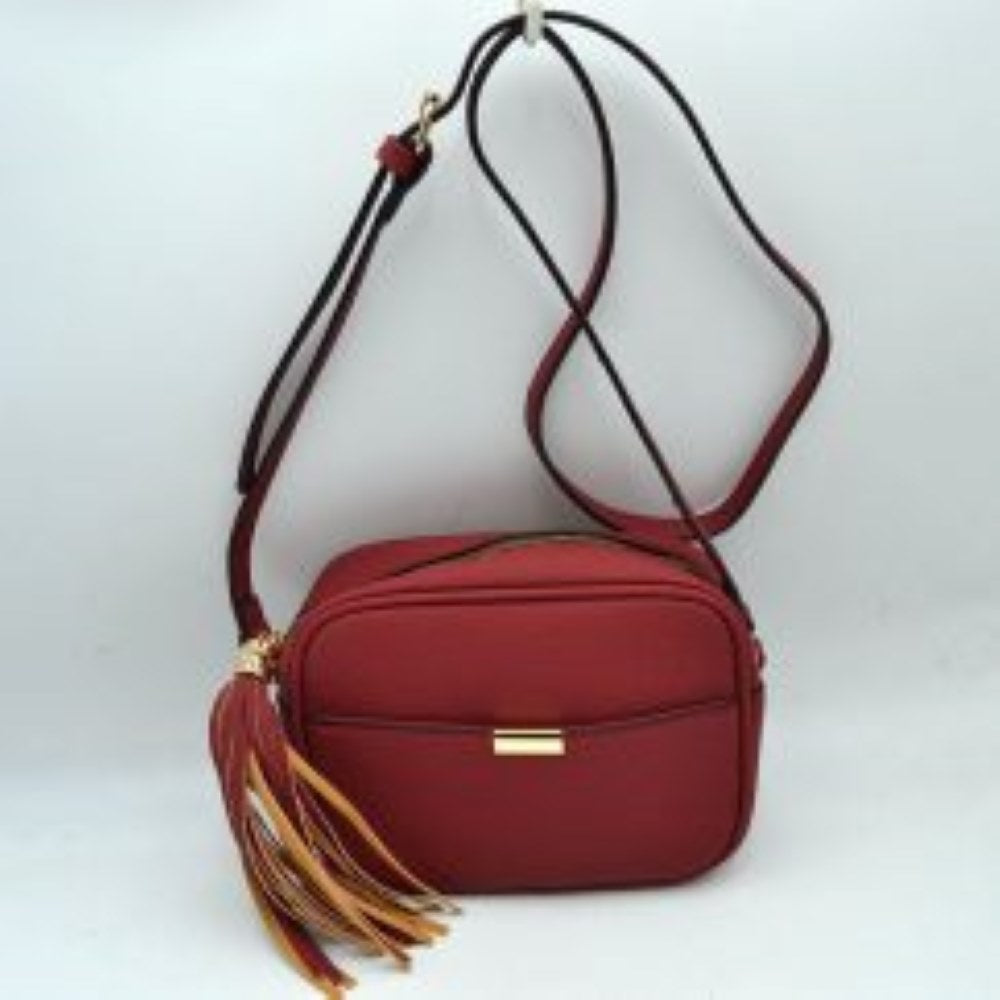 Pebbled Camera Crossbody Bag with Large Statement Tassel Accent