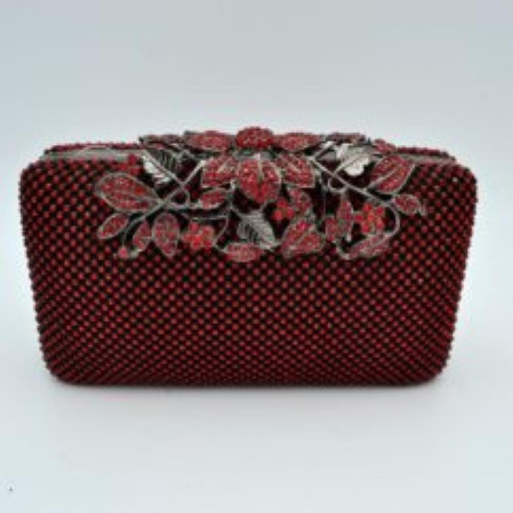 Studded Evening Clutch with Ornate Leaf Clasp Detail