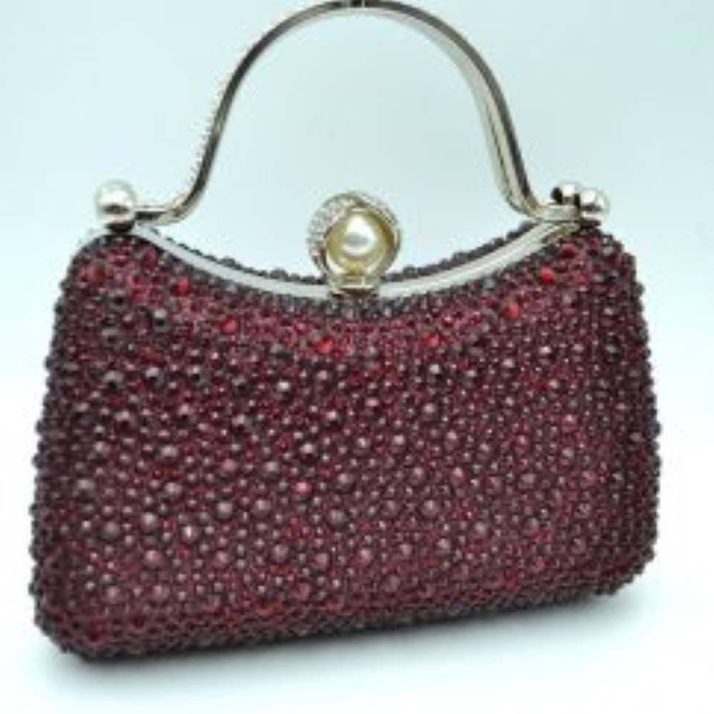 Rhinestone Encrusted Evening Clutch Bag with Pearl Clasp and Metal Handle