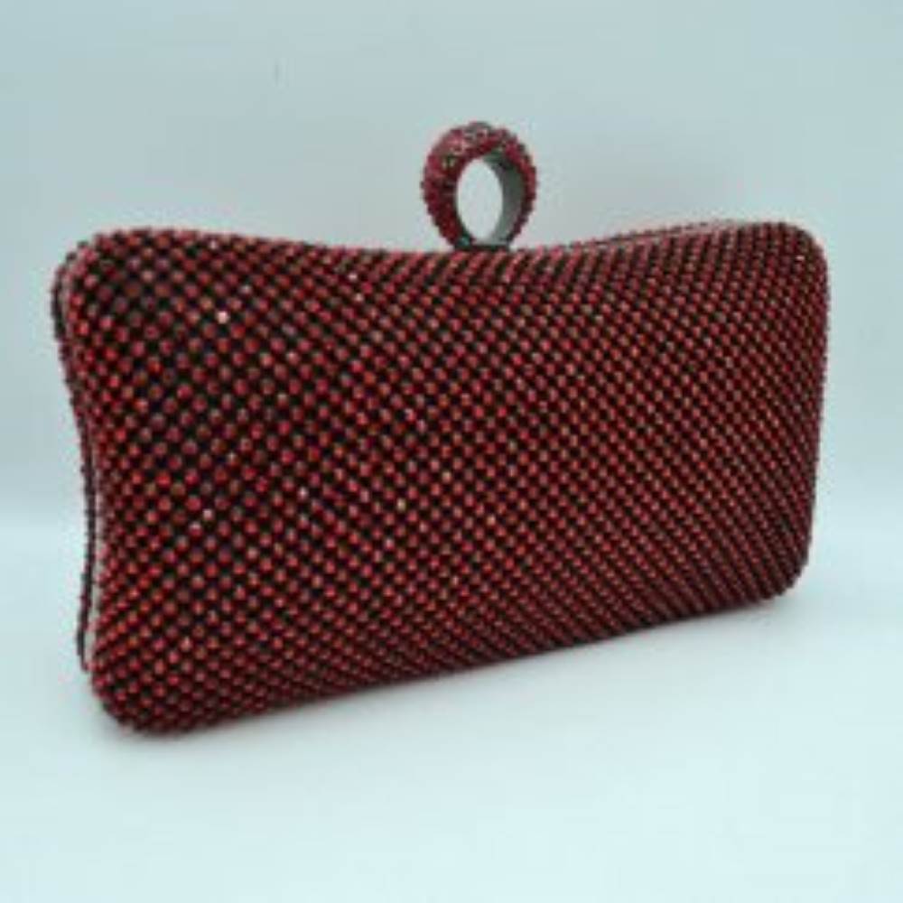 Shimmering Studded Clutch Bag with Textured O-Ring Clasp
