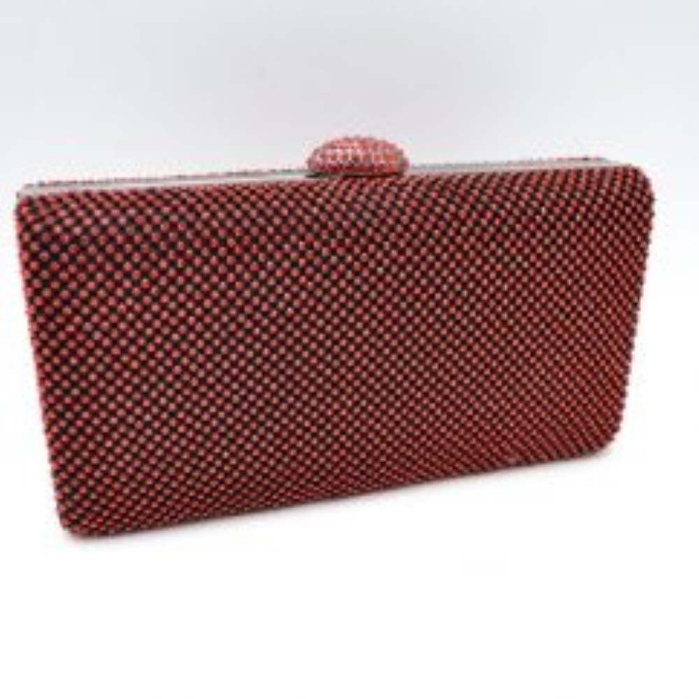 Grid Patterned Box Clutch with Jeweled Dome Clasp