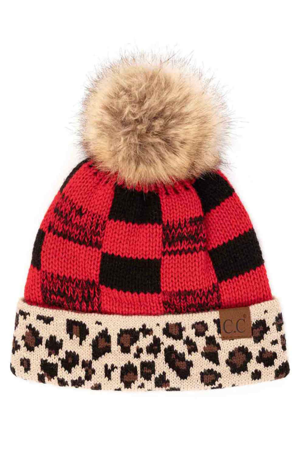 C.C Buffalo Check Beanie with Leopard Pattern Band