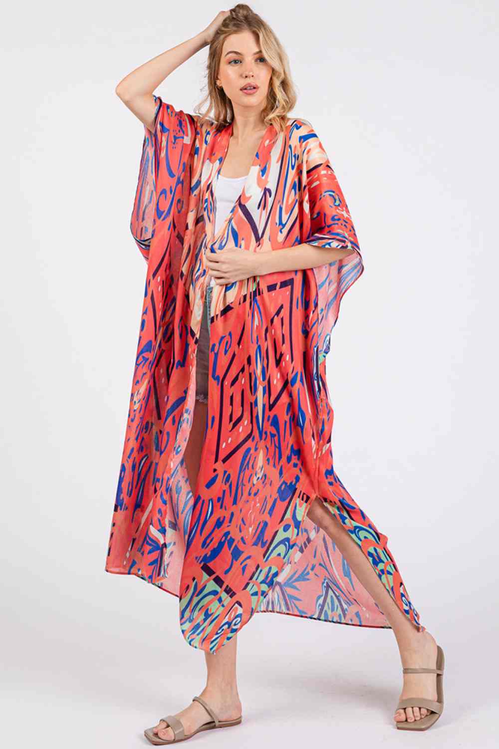 Boho Style Print Open Front Long Summer Kimono