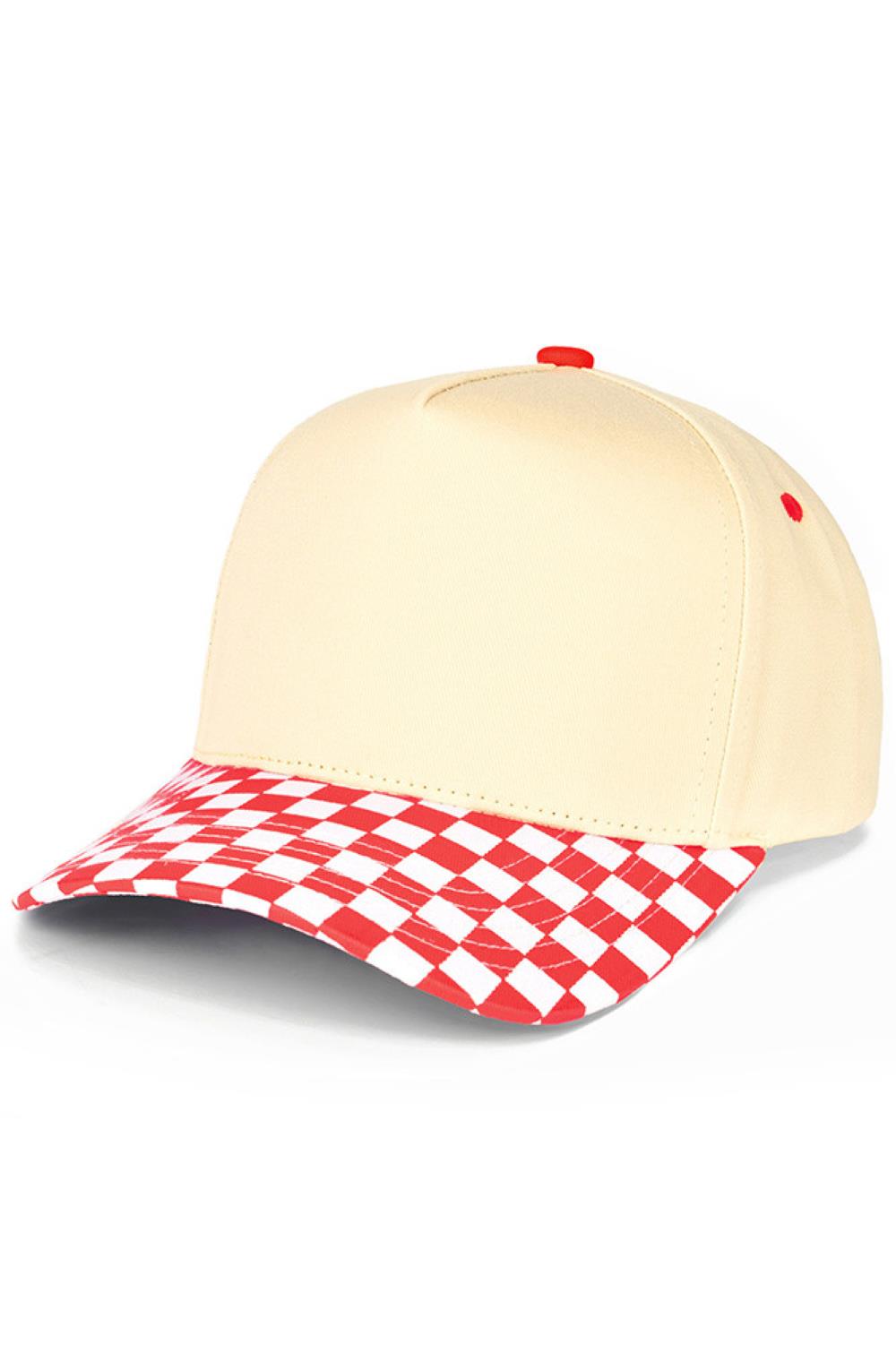 C.C Check Board Pattern Print Two Tone Canvas Trucker Hat