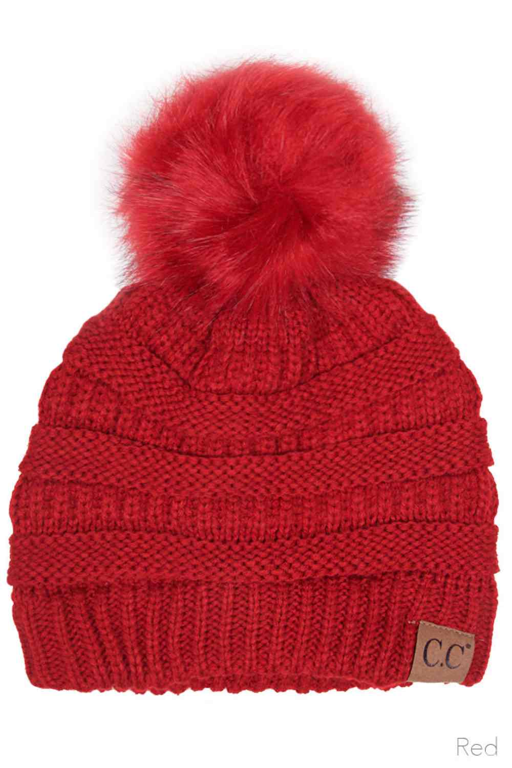 C.C Solid Color Knit Beanie With Pom