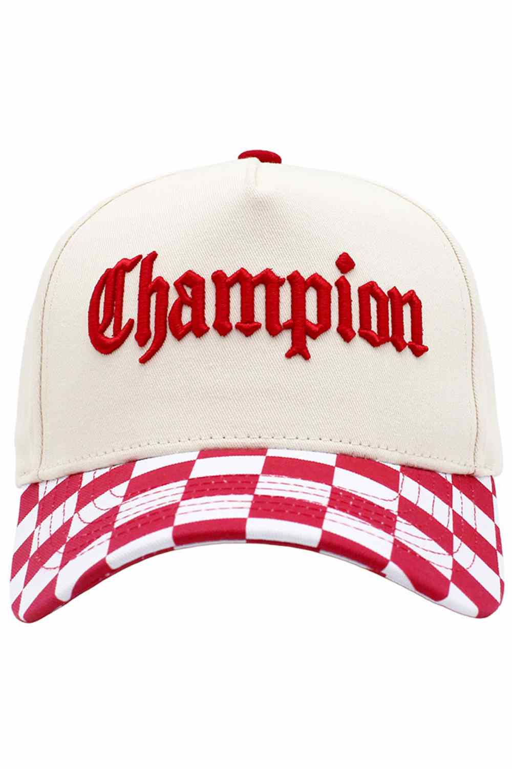 CHAMPION Embroidered Letter on Checkered Brim Baseball Cap