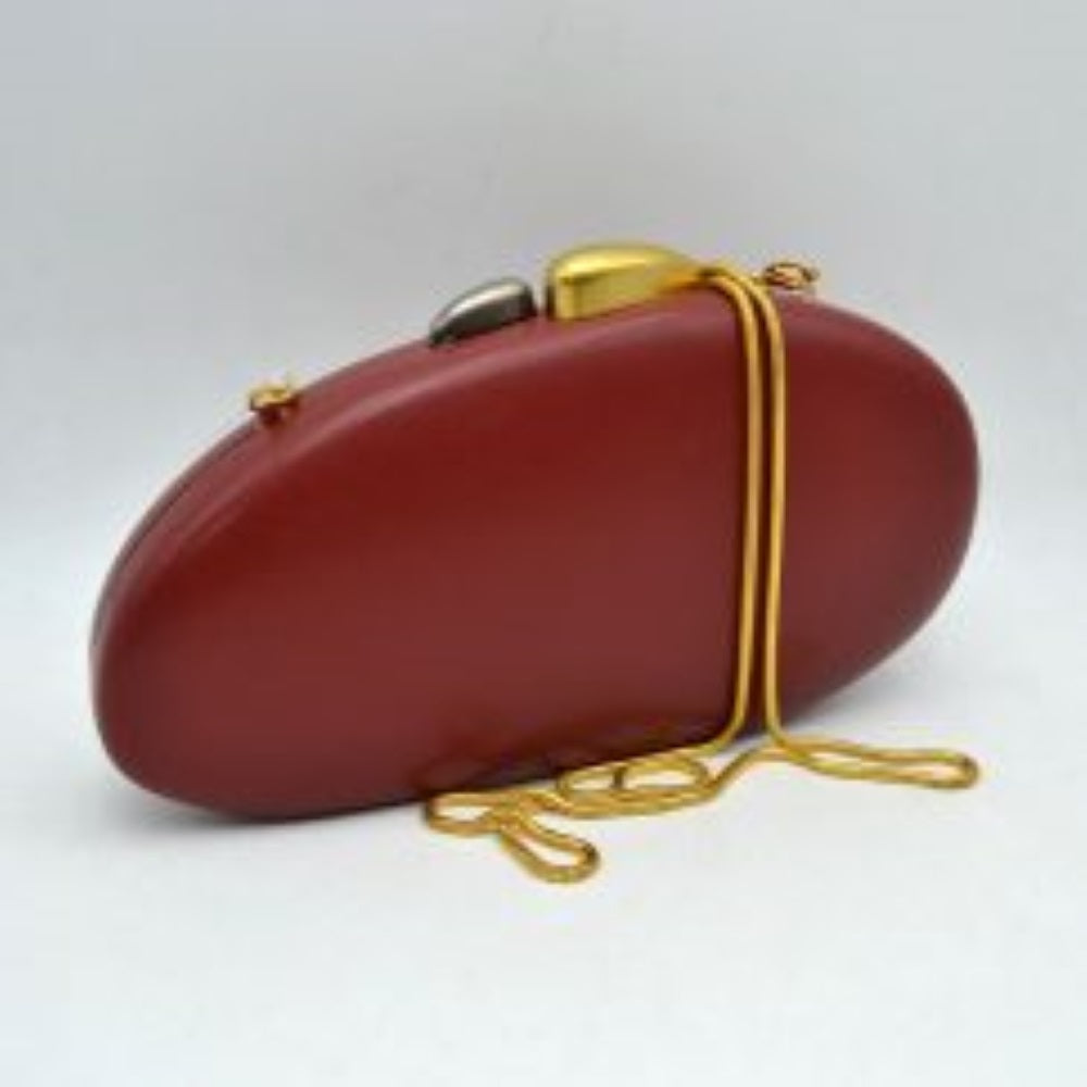 Oval Hardcase Clutch Bag with Two-Tone Metal Clasp