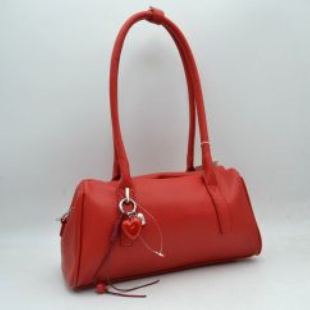 Classic Structured Shoulder Bag with Heart Charm Accent