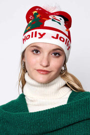 Holly Jolly Christmas Holiday Pom Beanie