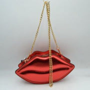 Metallic Lip Shaped Crossbody Bag with Chain Strap