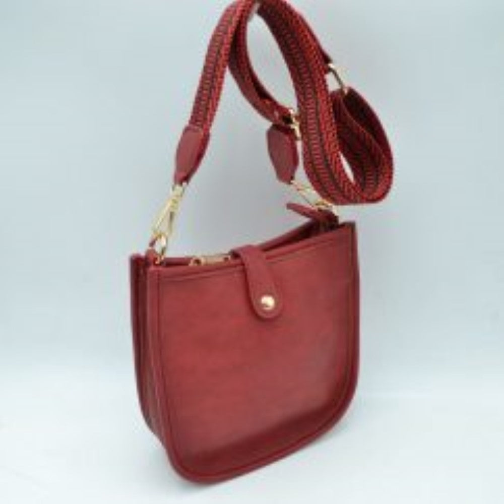 Minimalist Curved Crossbody Bag with Patterned Guitar Strap