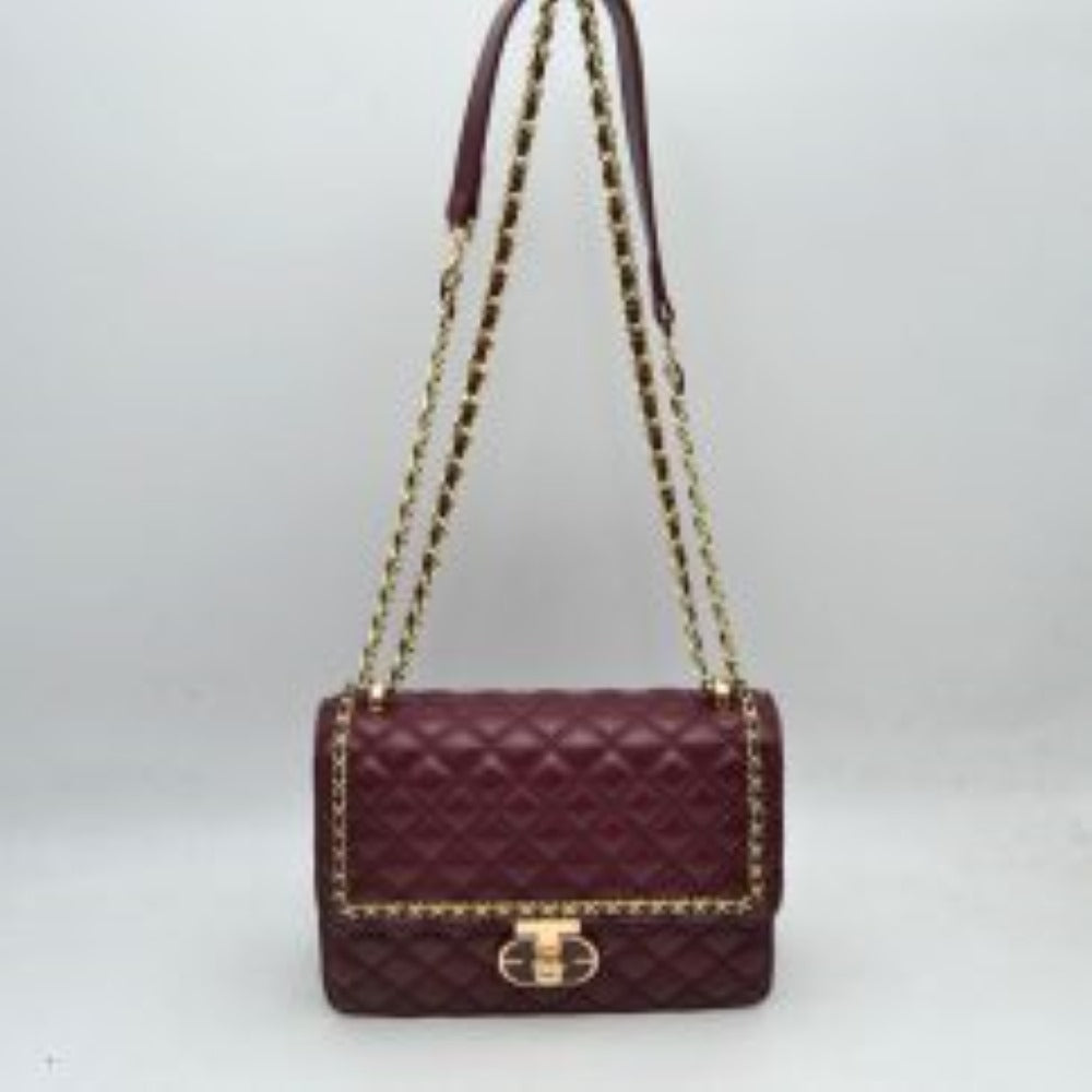 Quilted Flap Shoulder Bag with Woven Chain Strap