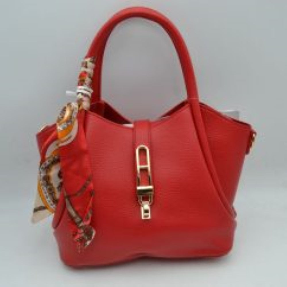 Pebbled Handbag with Scarfed Top Handles and Crossbody Strap