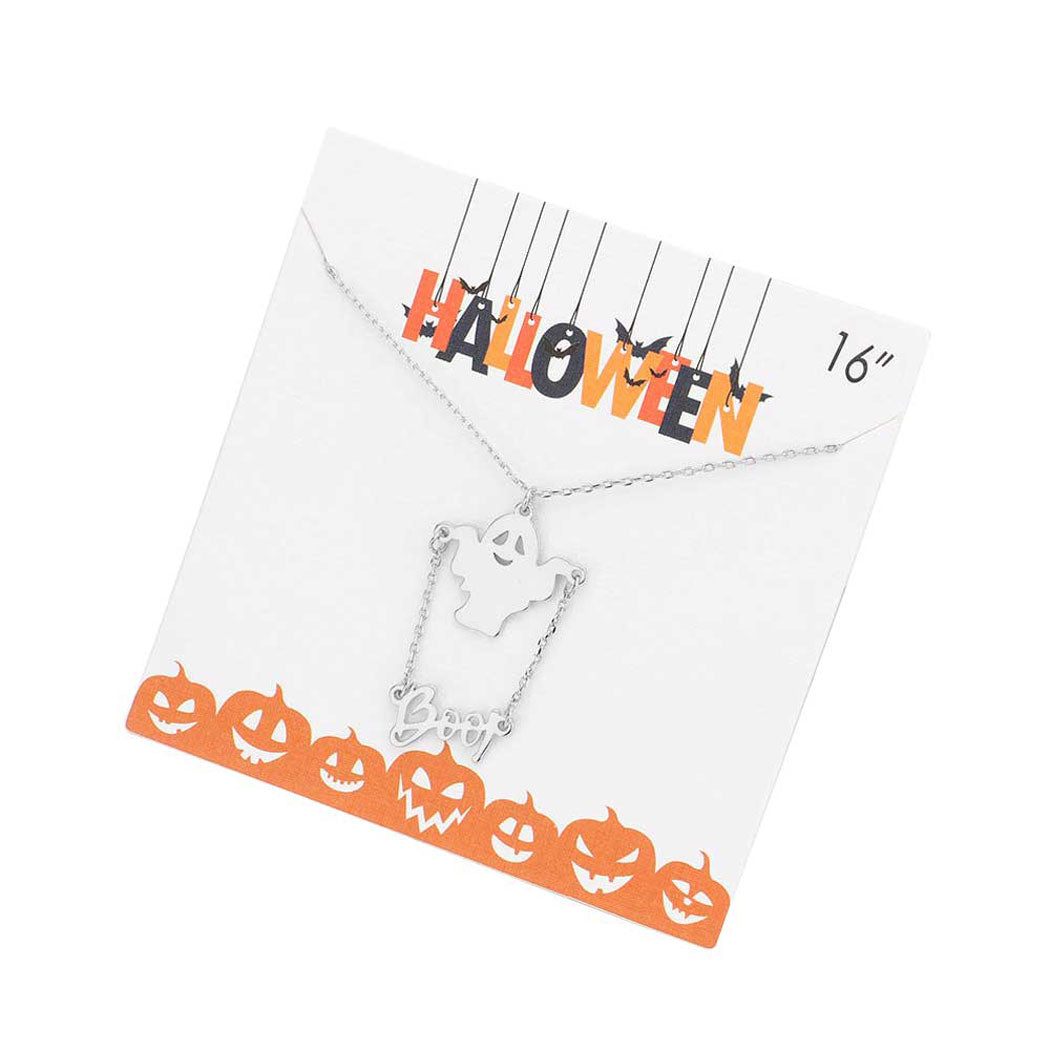 Boo Metal Message Halloween Ghost Pendant Necklace