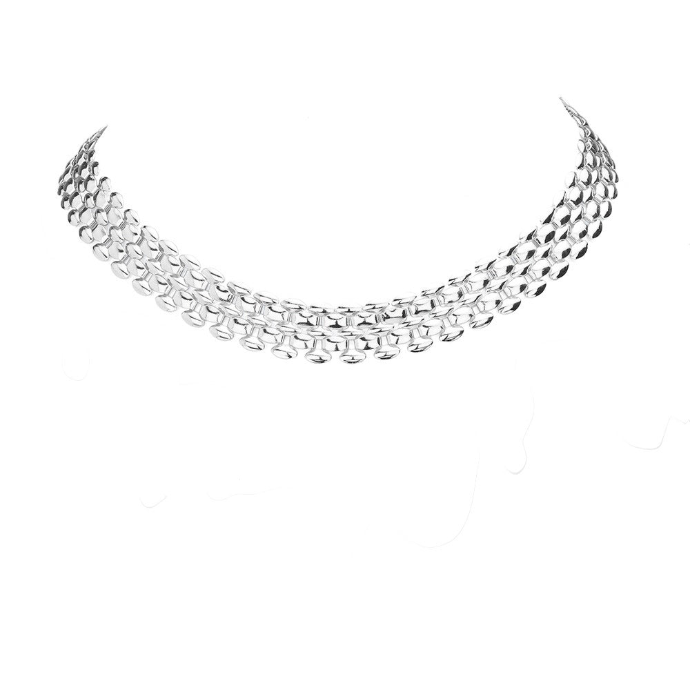 White Gold Dipped Metal Chain Collar Necklace