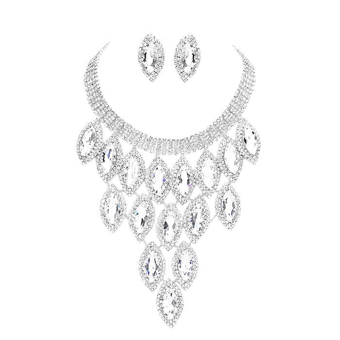 Rhinestone Pave Oval Stone Cluster Vine Necklace