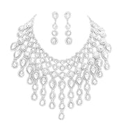 Round Teardrop Stone Cluster Evening Bib Necklace