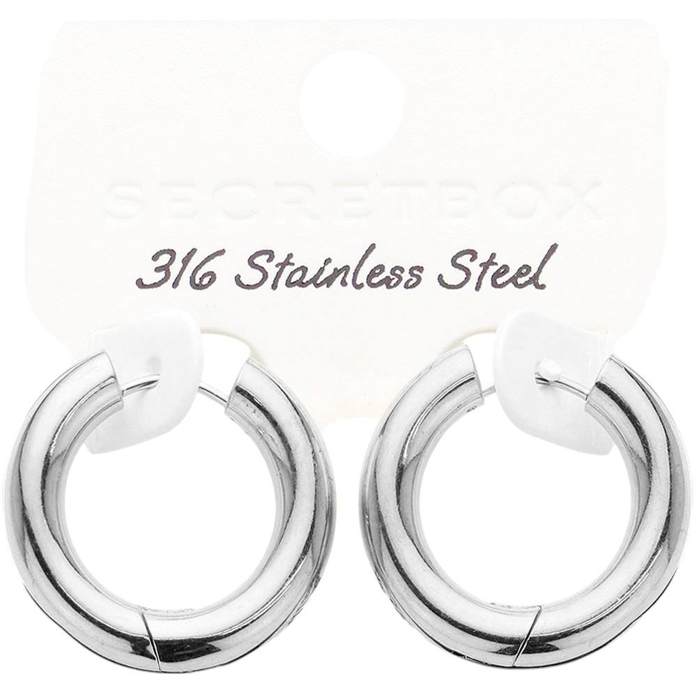SECRET BOX Stainless Steel Round Classic Hoop Earrings