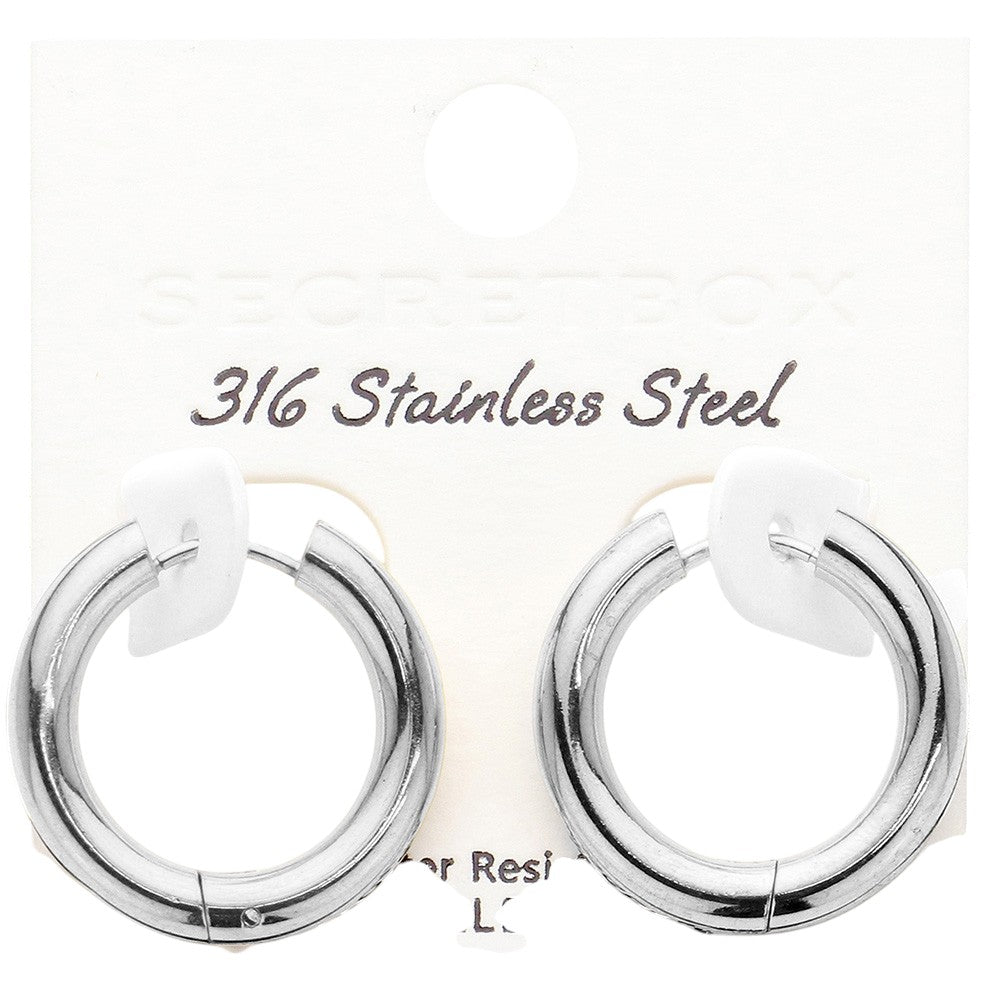 SECRET BOX Stainless Steel Round Classic Hoop Earrings
