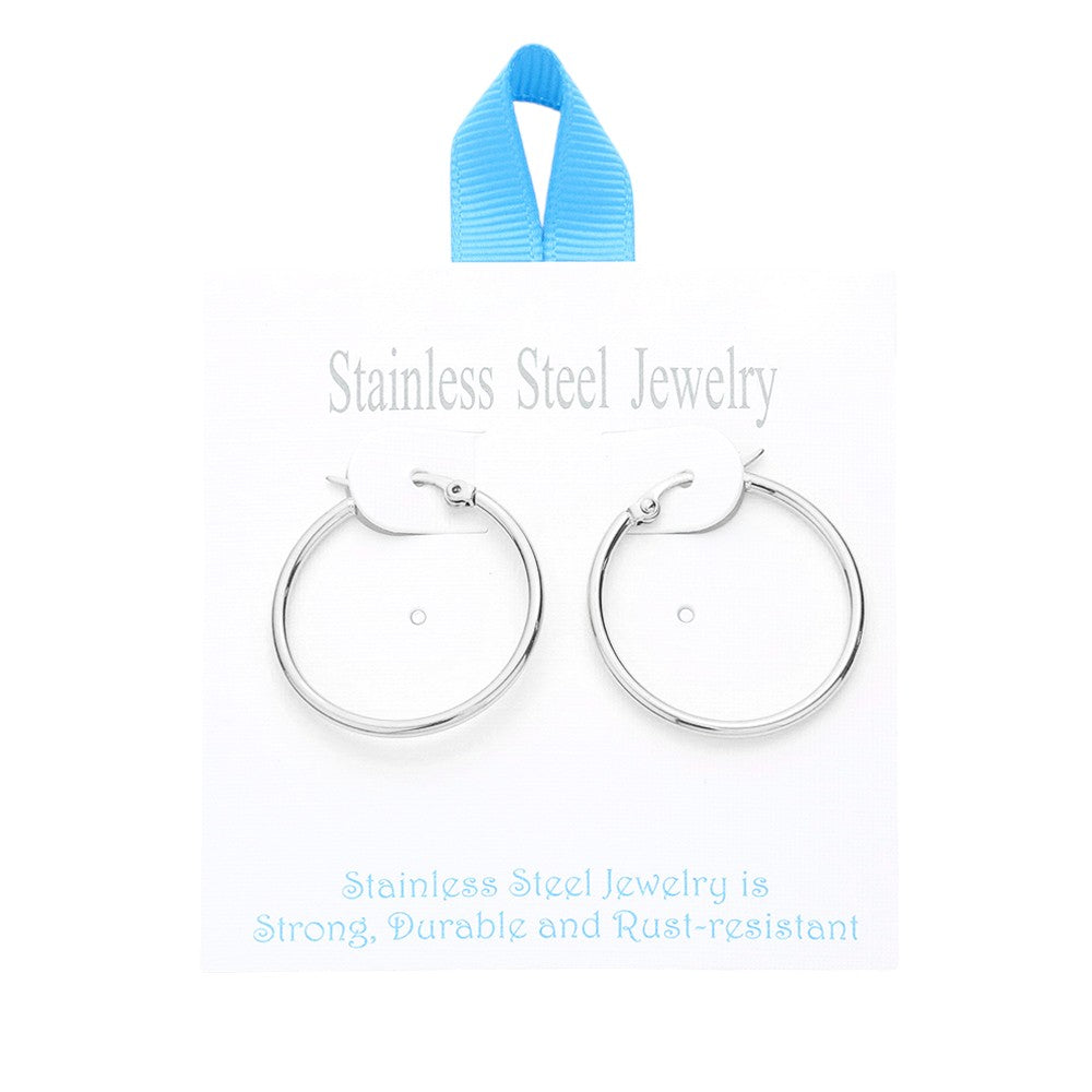 Stainless Steel 1.2 Inch Metal Hoop Pin Catch Earrings