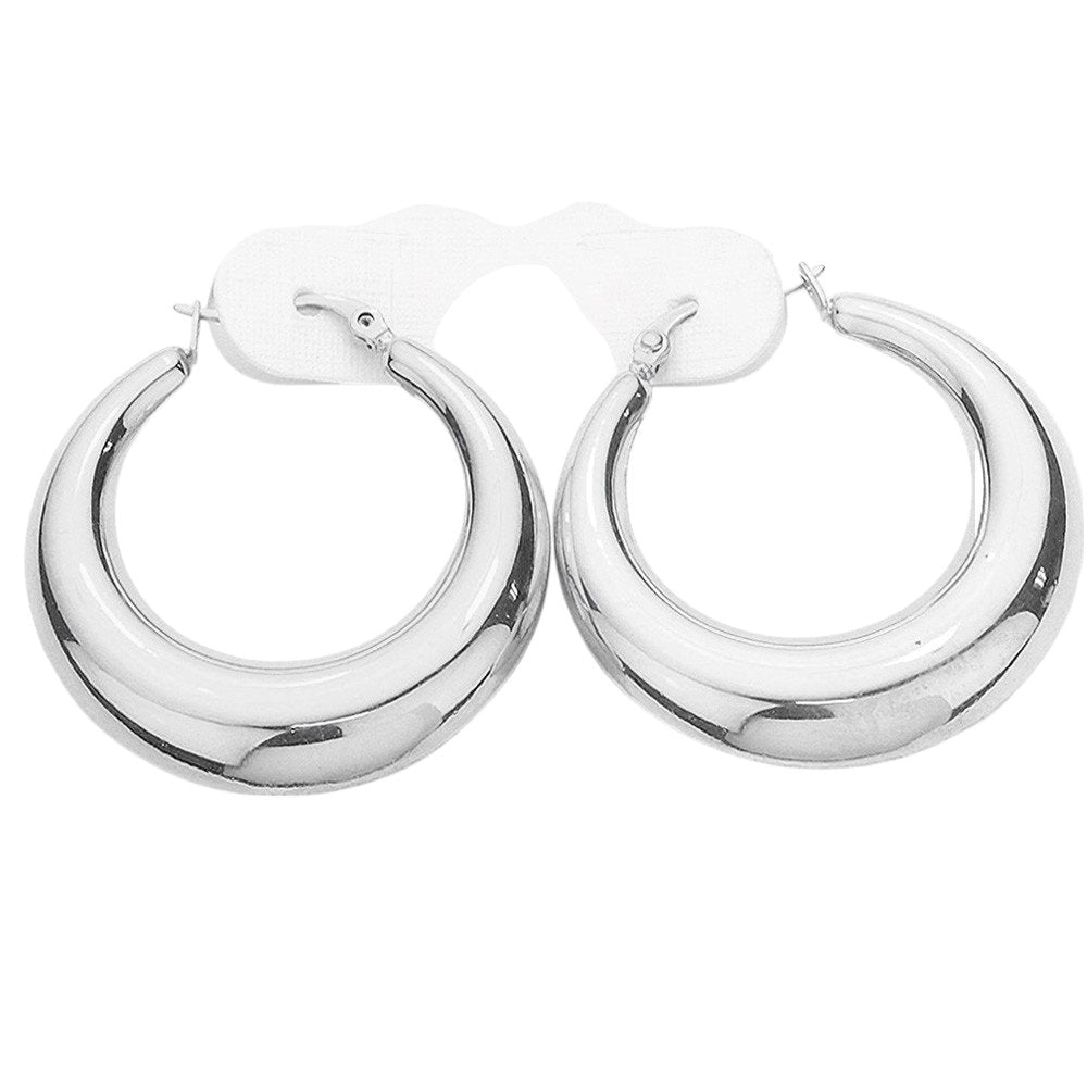 Stainless Steel 1.5 Inch Metal Hoop Pin Catch Earrings