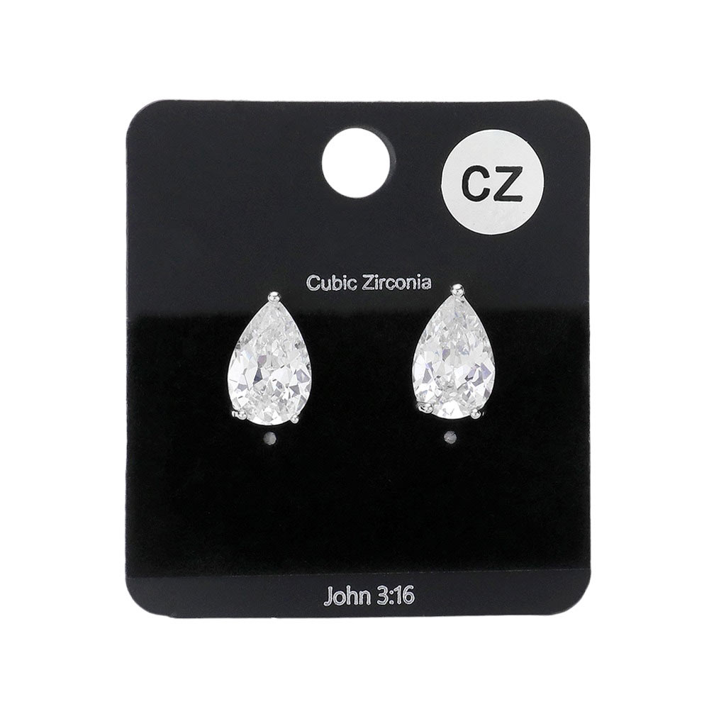 Teardrop CZ Stone Stud Earrings