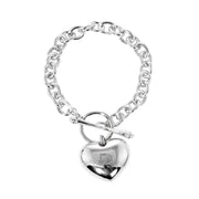 White Gold Dipped Metal Heart Charm Toggle Bracelet