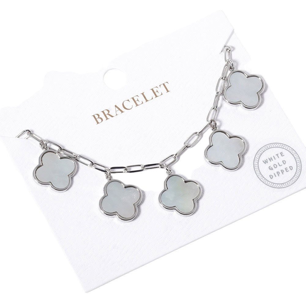 Gold Dipped Quatrefoil Charm Station Bracelet