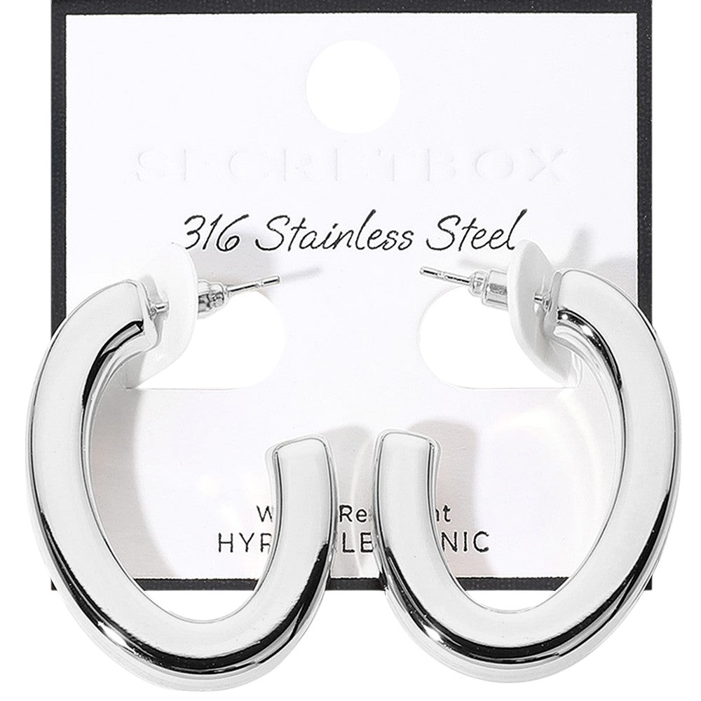 SECRET BOX_Stainless Steel Oval Hoop Earrings