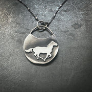 Sterling Silver Horse Talisman Necklace | Galloping Horse on Full Moon