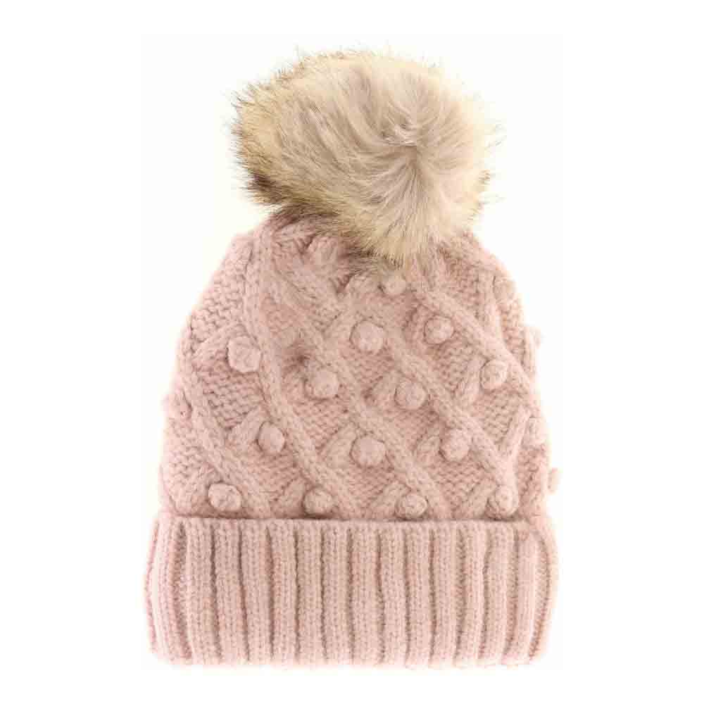 Bobble Knit Fur Pom C.C Beanie