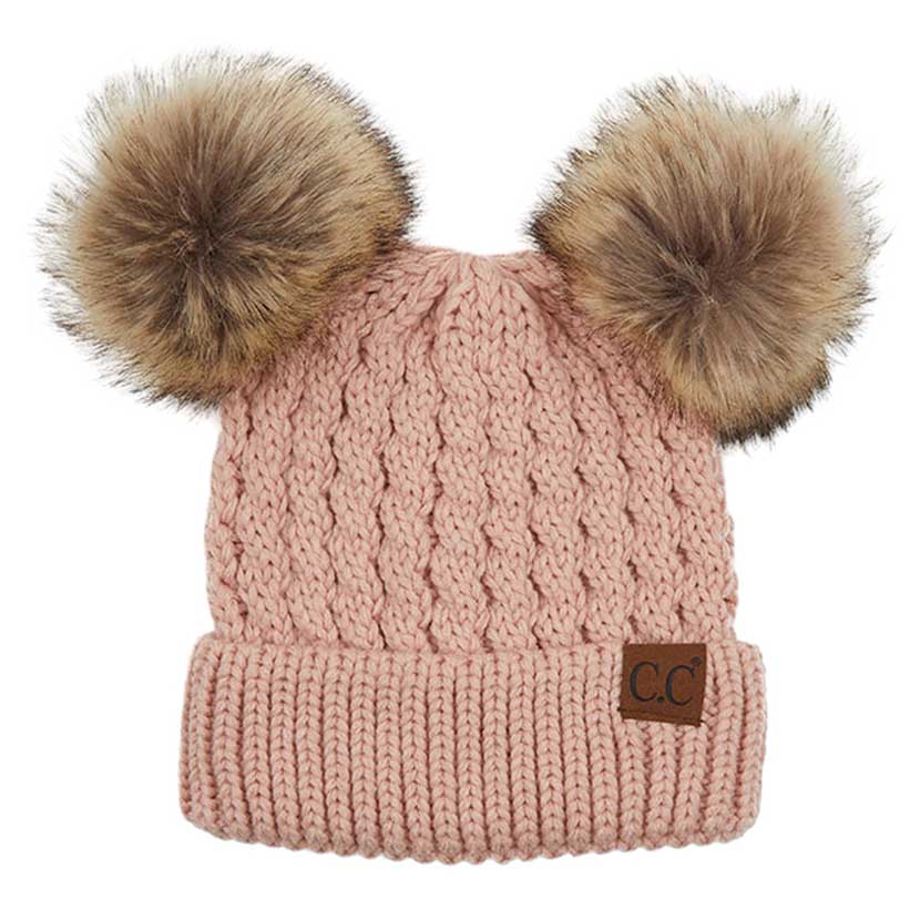 C.C Women's Double Pom All Over Cable Knit Beanie